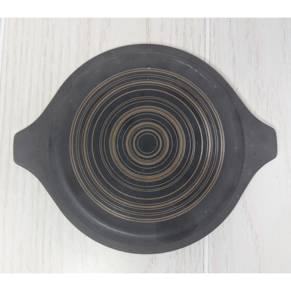 Pyrex Terra Black brown circles vintage 20-c 22 replacement lid 1 Qt tab handles